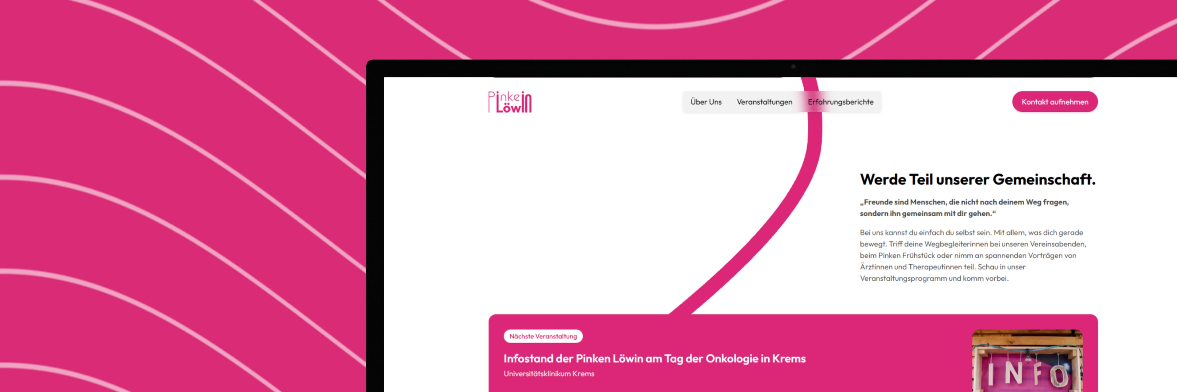 Pinke Löwin Website auf einem Laptop